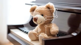 Intra Συλλεκτικό Ξύλινο Παζλ Plywood  4mm - Teddy Bear στα πλήκτρα πιάνου Σε Ξύλινο Κουτί - Διαστάσεις: 10x10 cm – 25 κομμάτια