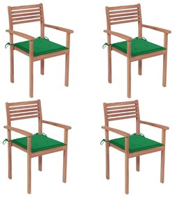 3062294 vidaXL Καρέκλες Κήπου 4 τεμ. από Μασίφ Ξύλο Teak με Πράσινα Μαξιλάρια Πράσινο, 1 Τεμάχιο