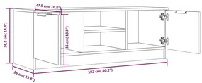 Έπιπλο Τηλεόρασης Γυαλ. Λευκό 102x35x36,5 εκ Επεξεργασμένο Ξύλο - Λευκό