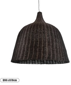 01569 GloboStar® BAHAMAS 01569 Boho Κρεμαστό Φωτιστικό Καμπάνα Μονόφωτο 1 x E27 IP20 Καφέ Ξύλο - Μ90 x Π90 x Y90cm