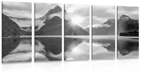 Εικόνα 5 τμημάτων όμορφη ανατολή του ηλίου στη Νέα Ζηλανδία σε ασπρόμαυρο - 100x50