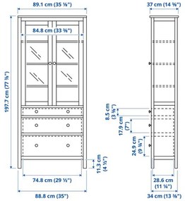 HEMNES ντουλάπι 3 συρτάρια, γυάλινη πόρτα 504.522.97