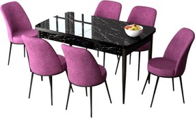Extendable Dining Table &amp; Chairs Set (7 Pieces) Zen - Black Marble, Purple Black Marble
Purple