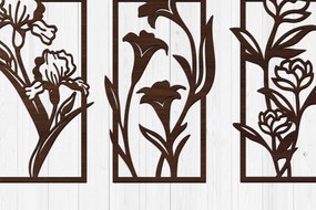 Intra απο ξύλο plywood  Χρώμα wenge 3mm-4mm πάχος - Πάνελ τέχνης τοίχου με λουλούδια με λέιζερ Δίασταση 30x20 cm INTRAFABR-120390108