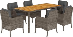 vidaXL Σετ Τραπεζαρίας Κήπου 7 τεμ. Γκρι Συνθ. Ρατάν με Μαξιλάρια