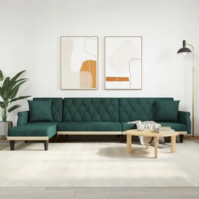 Καναπές Κρεβάτι Γωνιακός Σκ. Πράσινο 271x140x70 εκ. Βελούδινος - Πράσινο
