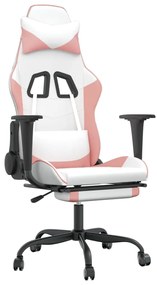 vidaXL Καρέκλα Gaming Μασάζ Υποπόδιο Λευκό & Ροζ από Συνθετικό Δέρμα