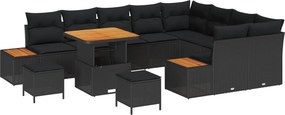 vidaXL Σετ Καναπέ Κήπου με μαξιλάρι 12 pcs Μαύρο Πολυ ράταν