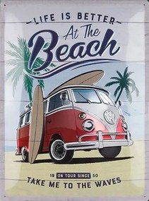 Μεταλλική πινακίδα Volkswagen VW - T1 - At the Beach, (30 x 40 cm)