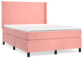 vidaXL Κρεβάτι Boxspring με Στρώμα Ροζ 140x200 εκ. Βελούδινο