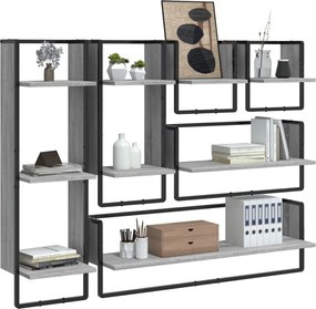 vidaXL Ράφια Τοίχου Σετ 6 τεμ. με Μπάρες Γκρι Sonoma Επεξ. ξύλο