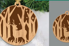 Σετ των 3 Intra απο ξύλο plywood 3mm-4mm πάχος - Στολίδι κοπής με λέιζερ ελάφια στο δάσος 2 Δίασταση 6x6 cm INTRAFABR-106021014