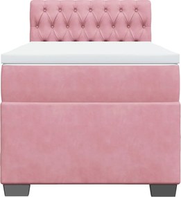 vidaXL Κρεβάτι Boxspring με Στρώμα Ροζ 90x190 εκ. Βελούδινο