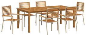 vidaXL Σέτ φαγητού για κήπο 7 pcs Μπεζ Στερεό Ξύλο Ακακίας