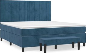 vidaXL Κρεβάτι Boxspring με Στρώμα Σκούρο Μπλε 180x200 εκ. Βελούδινο