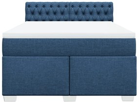 Κρεβάτι Boxspring με Στρώμα Μπλε 140x200 εκ. Υφασμάτινο - Μπλε