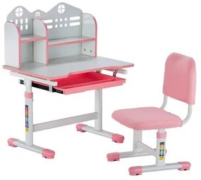 VEVOR Kids Study Chair and Desk with Bookshelf &amp; Drawer Adjustable Height Pink