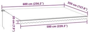 Τέντα Πτυσσόμενη Χειροκίνητη με LED Καφέ 600x350 εκ. - Καφέ