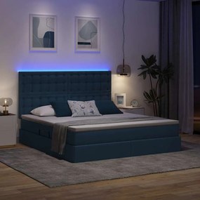 vidaXL LED Κρεβάτι αποθήκευσης με στρώμα Μπλε 160 x 200 cm Ύφασμα