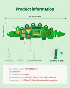 VEVOR Dinosaur Activity Wall Busy Board Panels 11 Activities Sensory Wall Panel