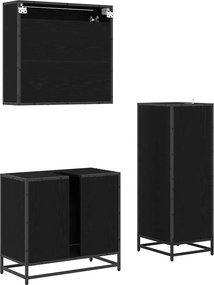 vidaXL Σετ Επίπλων Μπάνιου με ράφι 3 pcs Μαύρη Οξυά Επεξεργασμένο ξύλο