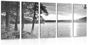 Εικόνα 5 μερών ενός ηλιοβασιλέματος πάνω από μια λίμνη σε ασπρόμαυρο - 200x100