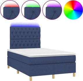 vidaXL Κρεβάτι Boxspring με Στρώμα &amp; LED Μπλε 120x190εκ. Υφασμάτινο