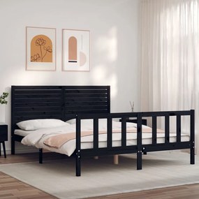 Πλαίσιο Κρεβατιού με Κεφαλάρι Μαύρο 160 x 200 εκ. Μασίφ Ξύλο