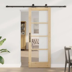 vidaXL Συρόμενη Πόρτα Καφέ 73.5 x 198.5 εκ. Ξύλο και μέταλλο