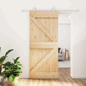 vidaXL Συρόμενη Πόρτα 90 x 210 cm Μασίφ Ξύλο Πεύκου Φυσικό και Λευκό
