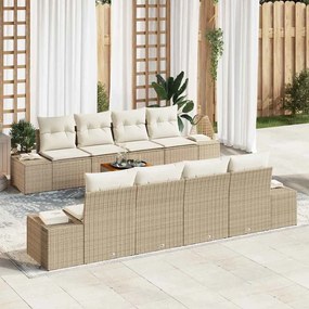 vidaXL Σετ Καναπέ Κήπου με μαξιλάρι 9 pcs Μπεζ Πολυ ράταν