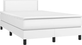 vidaXL Κρεβάτι Boxspring με Στρώμα Λευκό 120x190εκ.από Συνθετικό Δέρμα