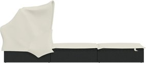 vidaXL Ξαπλώστρα Πτυσσόμενη Οροφή Μαύρη 213 x 63 x 97 εκ. Συνθ. Ρατάν