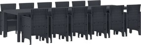 vidaXL Σέτ φαγητού για κήπο 13 pcs Ανθρακί Rattan Polt