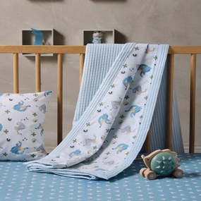 Κουβέρτα Βρεφική Mesmer Διπλής Όψης White-Blue Kentia Cradle 100x150cm 100% Βαμβάκι