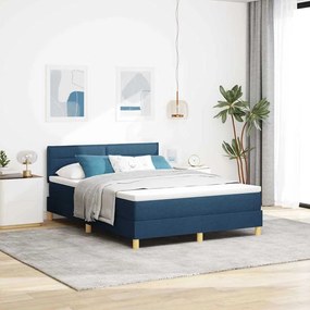 vidaXL LED Κρεβάτι με βάθρο με μαξιλάρι Μπλε 140 x 200 cm ύφασμα