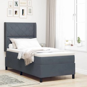 vidaXL Κρεβάτι Box Spring με Στρώμα Σκούρο Γκρι 100x200 cm Βελούδο