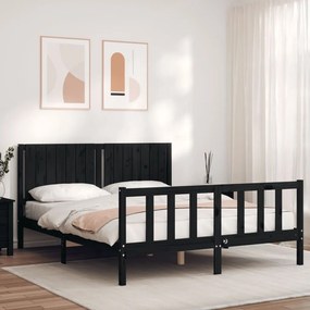 Πλαίσιο Κρεβατιού με Κεφαλάρι Μαύρο Μασίφ Ξύλο King Size - Μαύρο