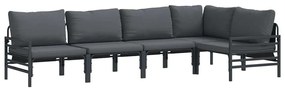 vidaXL Σετ Καναπέ Κήπου με μαξιλάρι 5 pcs Μαύρο Ατσάλι
