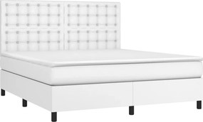 vidaXL Κρεβάτι Boxspring με Στρώμα Λευκό 160x200εκ.από Συνθετικό Δέρμα