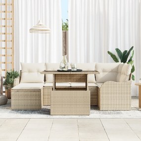 vidaXL Σετ καναπέ 7 τεμαχίων κήπου  με μαξιλάρια μπεζ πολυ ρατάν