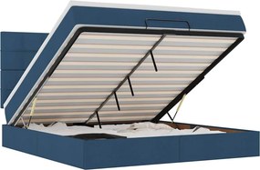 vidaXL Οθωμανικό κρεβάτι με στρώμα &amp; LEDs Μπλε 160x200cm ύφασμα