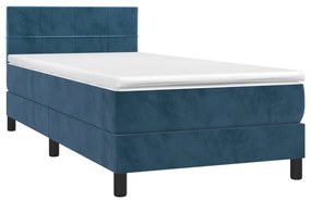 vidaXL Κρεβάτι Boxspring με Στρώμα & LED Σκ. Μπλε 90x200 εκ. Βελούδινο