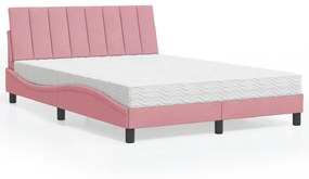 Κρεβάτι με Στρώμα Ροζ 140x190 εκ. Βελούδινο - Ροζ