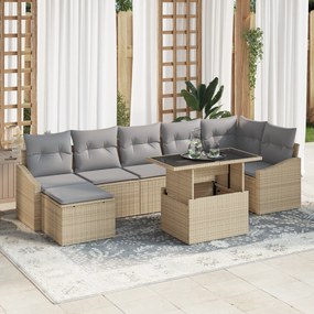 vidaXL Σετ Βεράντας 8 Τεμαχίων με Μαξιλάρια Μπεζ Πολυ Ρατάν