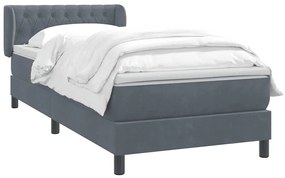 Κρεβάτι Boxspring με Στρώμα Σκούρο Γκρι 80x220 εκ. Βελούδινο - Γκρι