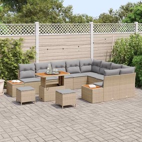 vidaXL Σετ Καναπέ Κήπου με μαξιλάρι 12 pcs Μπεζ Πολυ ράταν