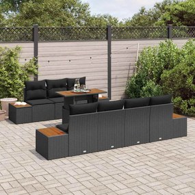 vidaXL Σετ Καναπέ Κήπου με μαξιλάρι 8 pcs Μαύρο Πολυ ράταν