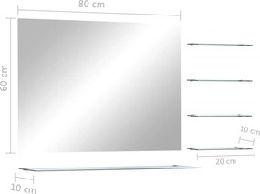 vidaXL Καθρέφτης Τοίχου Ασημί 80 x 60 εκ. με 5 Ράφια