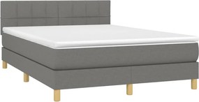 vidaXL Κρεβάτι Boxspring με Στρώμα &amp; LED Σκ.Γκρι 140x200 εκ Υφασμάτινο